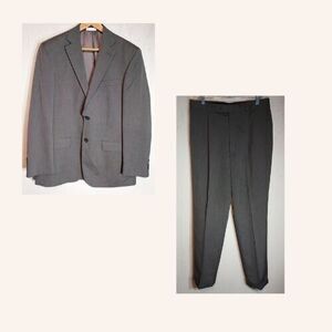 Geoffrey Beene Mens‎ Two Piece Suit Charcoal Grey Pleated Cuffed Classic Fit